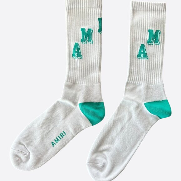 Amiri White & Teal Collegiate Logo Socks - Picture 2 of 2